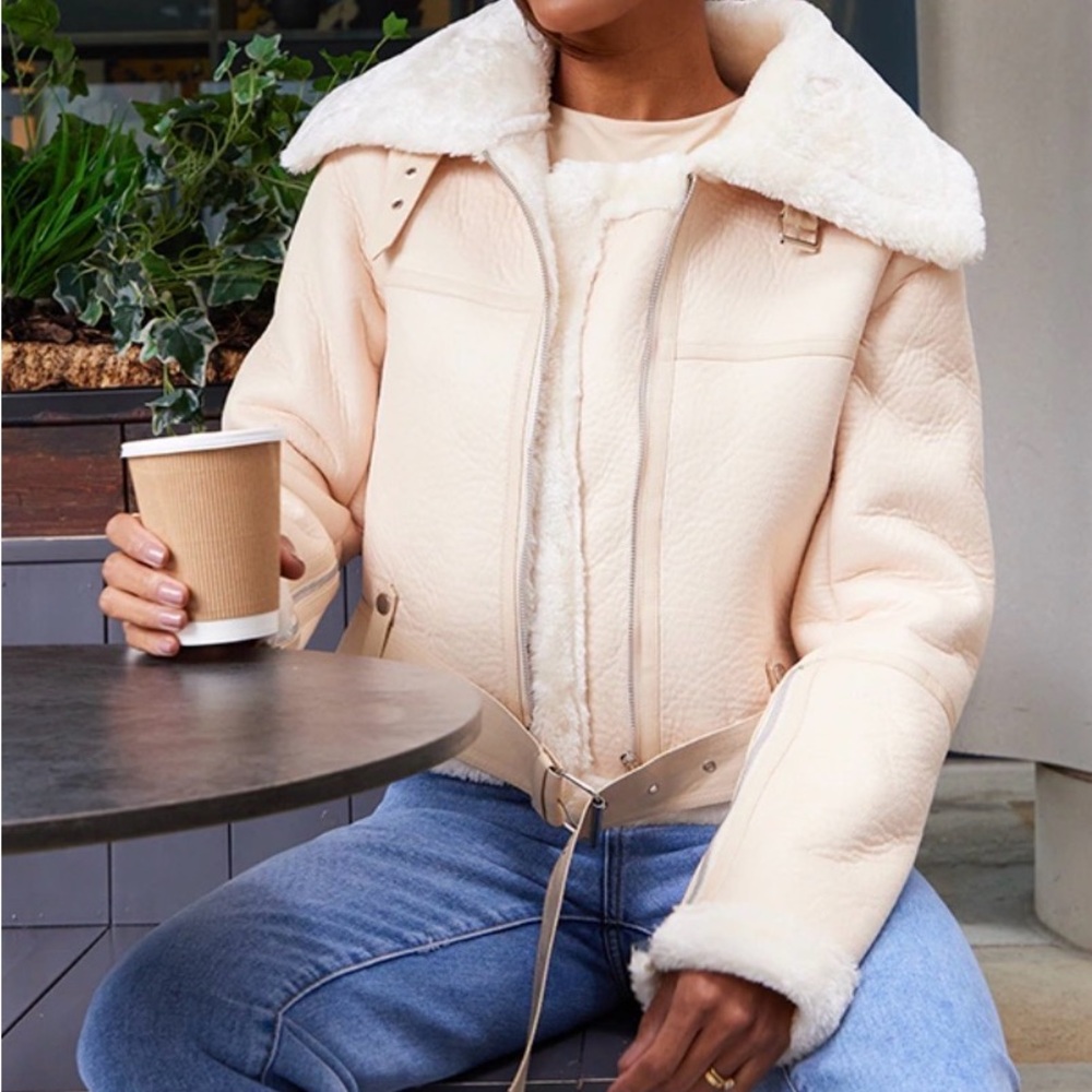 Cream Cropped Aviator Jacket